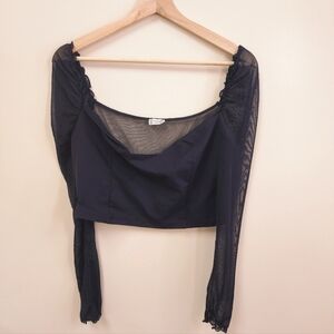 Intimately You by Free People Black Mesh Ruffle Sleeve Cropped Shirt NWOT